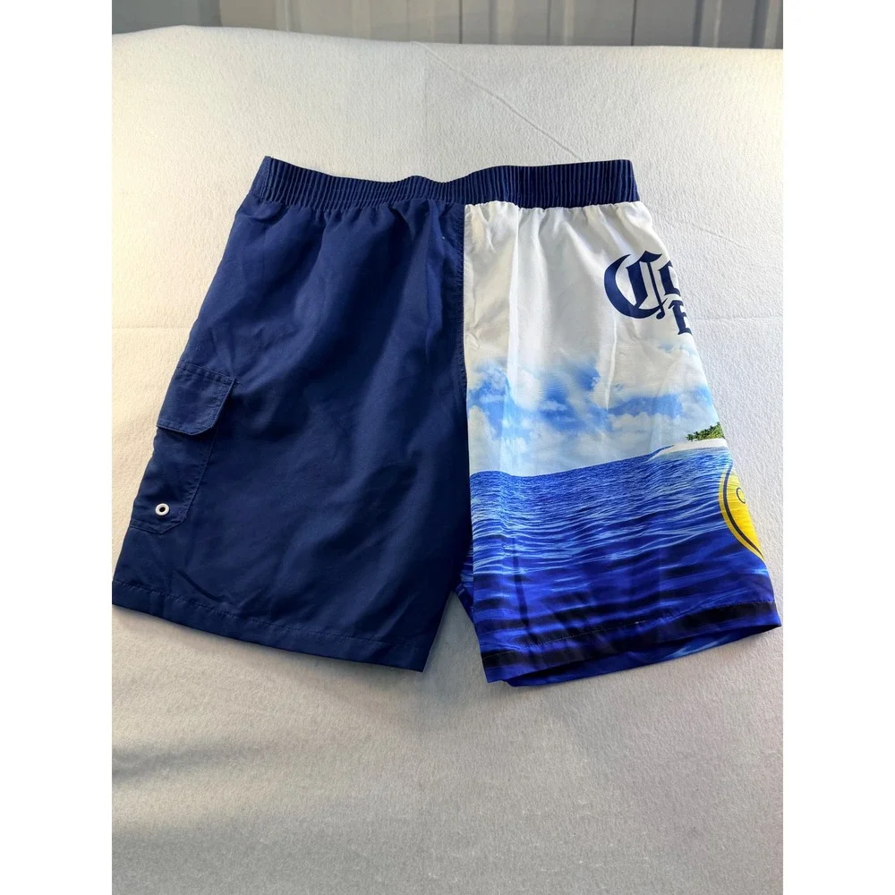 Corona Extra Mens Blue Graphic Beach Tropical Board Shorts Swim Trunks Size 36